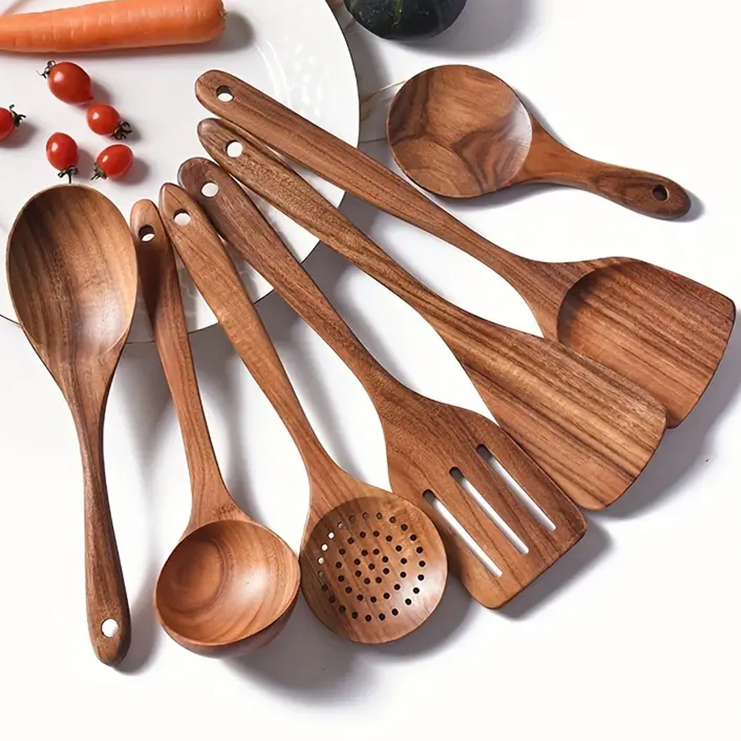 

7pcs Wooden Spoons for Cooking, Wooden Utensils Non-Stick Wooden Spatulas Set Comfortable Grip Wood Kitchen Utensils