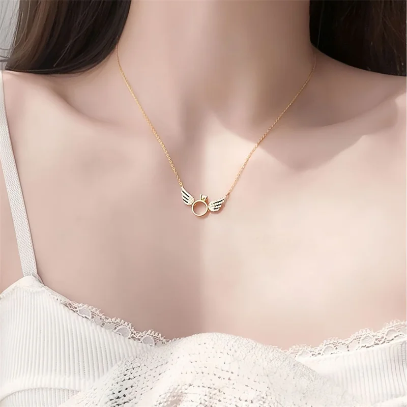18K gold dynamic cloud wing full diamond angel wing fashionable versatile pendant AU750 women's necklace