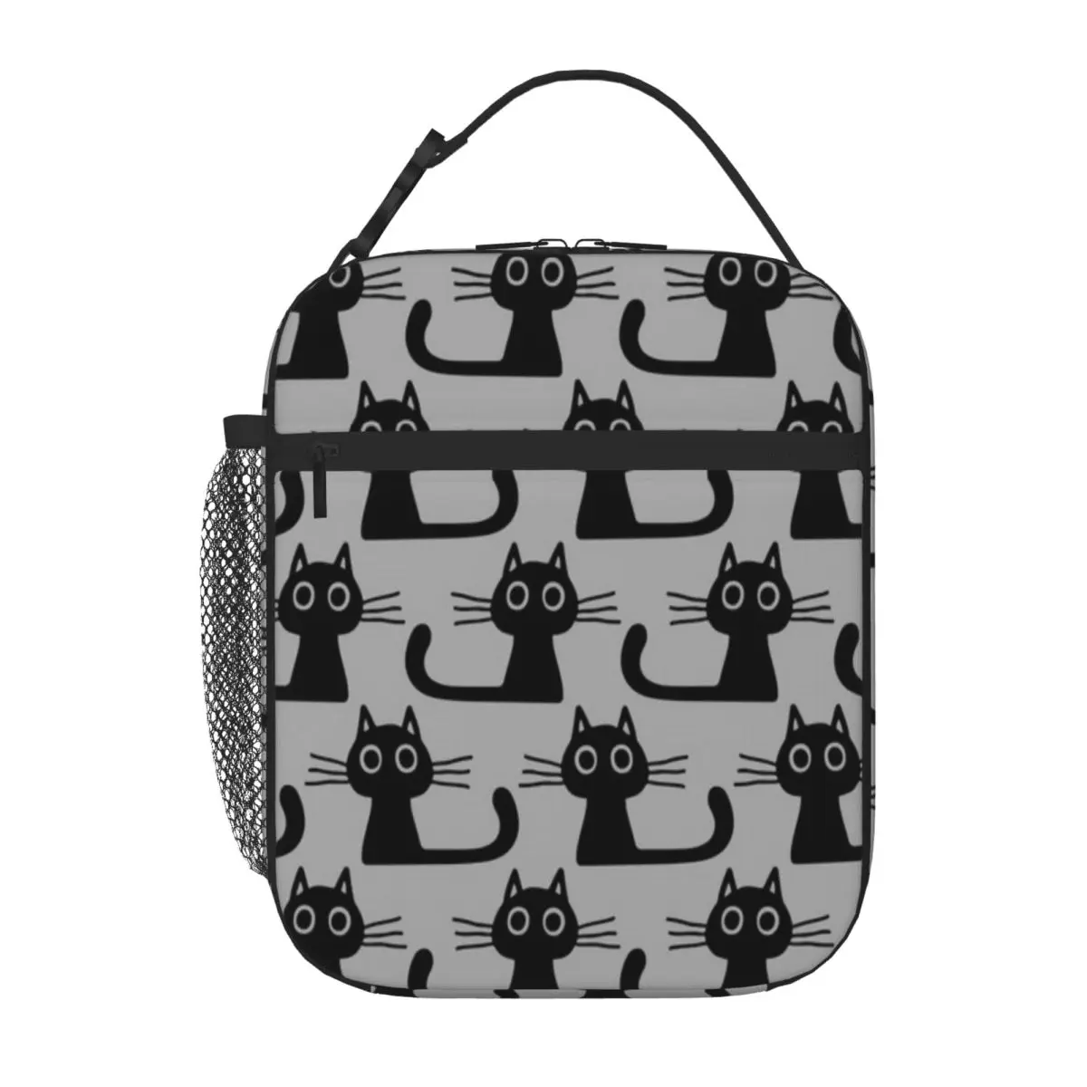 Bestselling Cutie Kitty Cat Wide Eyed Black Kitten Abstract Reusable Lunch Bag Open Air Meal Lunch Carrier