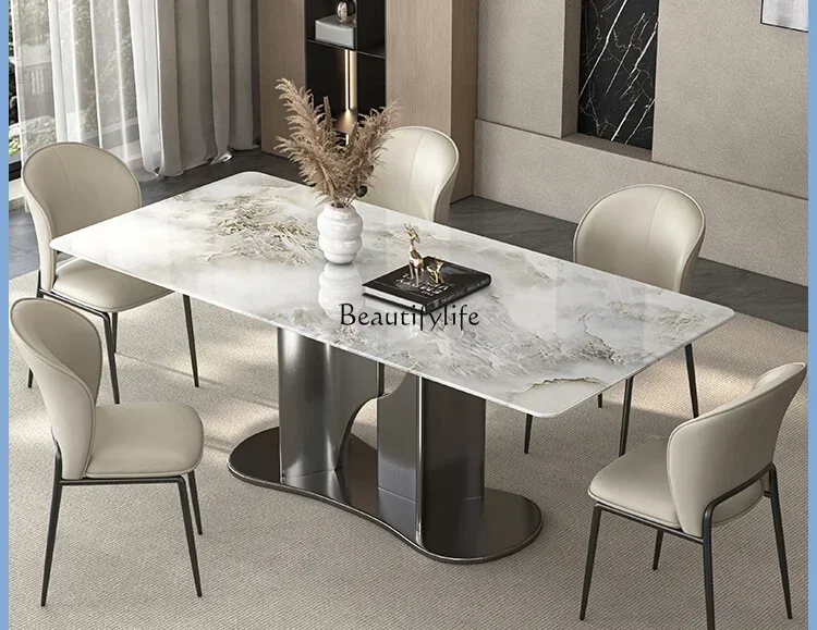 

FG17Italian Light Luxury Natural Marble Dining-Table Rectangular High-End Dining Table