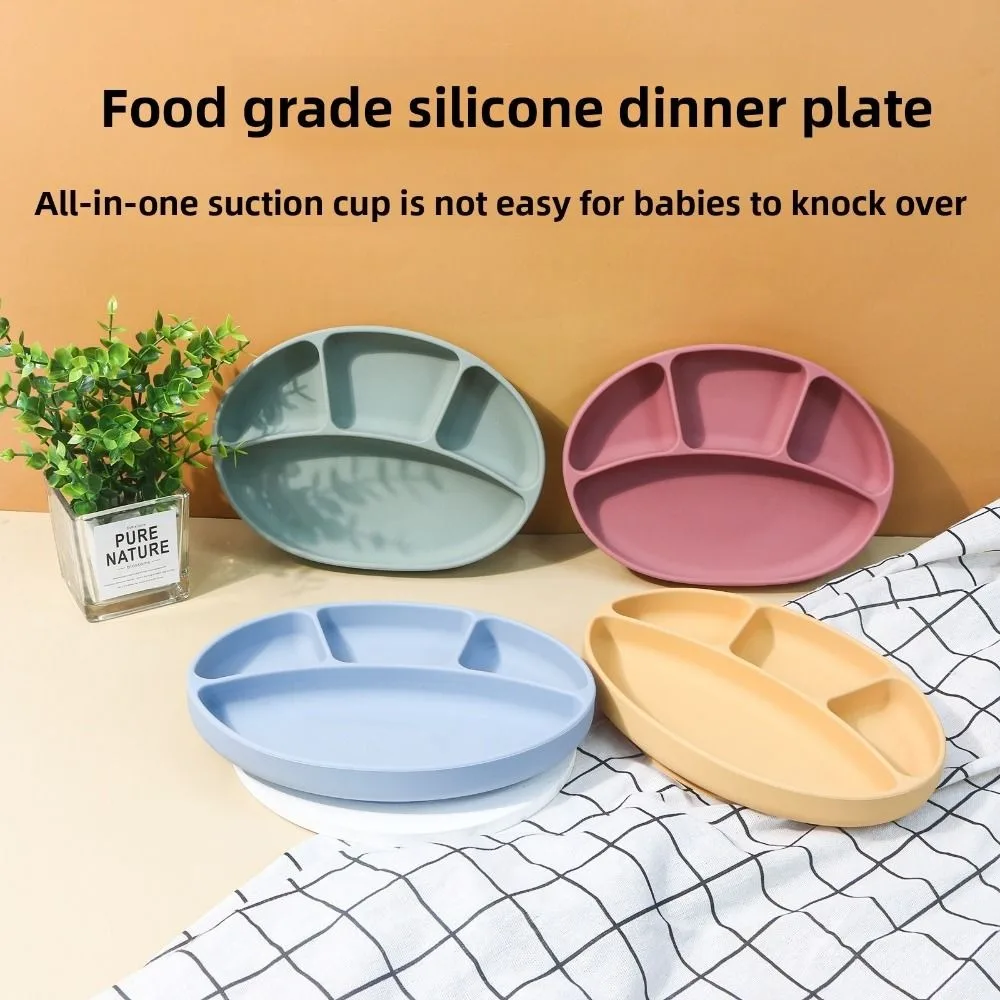 

Non-Slip Silicone Divided Plate Waterproof Kids Dishes Toddler Eating Plate Lightweight Sturdy Suction Cup Dinner Plate