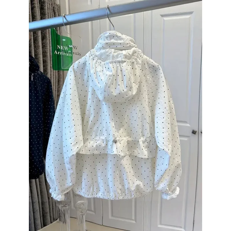 Polka Dot Sunscreen Coat Women's New Lightweight Causal Outdoor Outer Air Conditioning Cardigan Hooded Jacket Female - Image 5