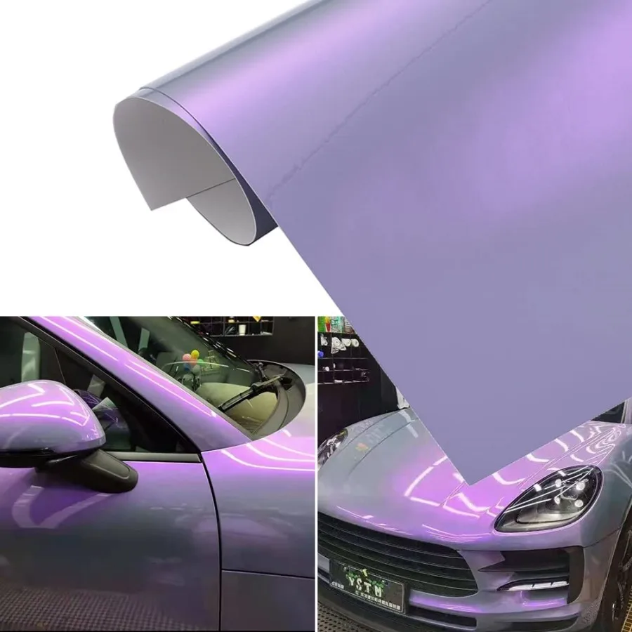 30x100CM Chameleon Vinyl Wrap Grey to Purple Adhesive Car Body Film Sticker Decal Sheet Air Bubble Release DIY (szaro-fioletowy)