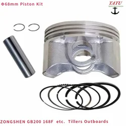 GB200 PISTON KIT 68MM FITS ZONGSHEN CHINESE 168F 170F 6.5HP 196CC 208CC GASOLINE ENGINE TILLER OUTBOARD RING CLIPS PIN ASSEMBLY