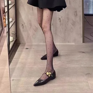 Elegant Pointed Toe Metal Buckle Sandals High Heels Slip-On Versatile Commute Spring Autumn Small Leather Shoes