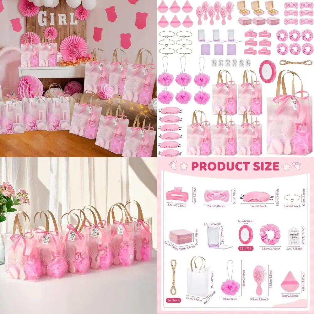

Baby Shower Prizes: 74-Piece Set with Headband, Hair Brush, Jewelry Box, & Gift Bag for Shower Games and Favors (Pink)