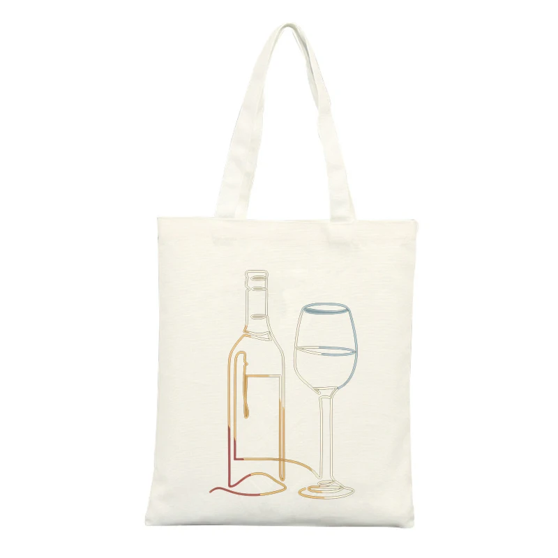 Wine Bottle and Glass Line Art Canvas Tote Bag, Minimalist Design for Casual Outings and Daily Use