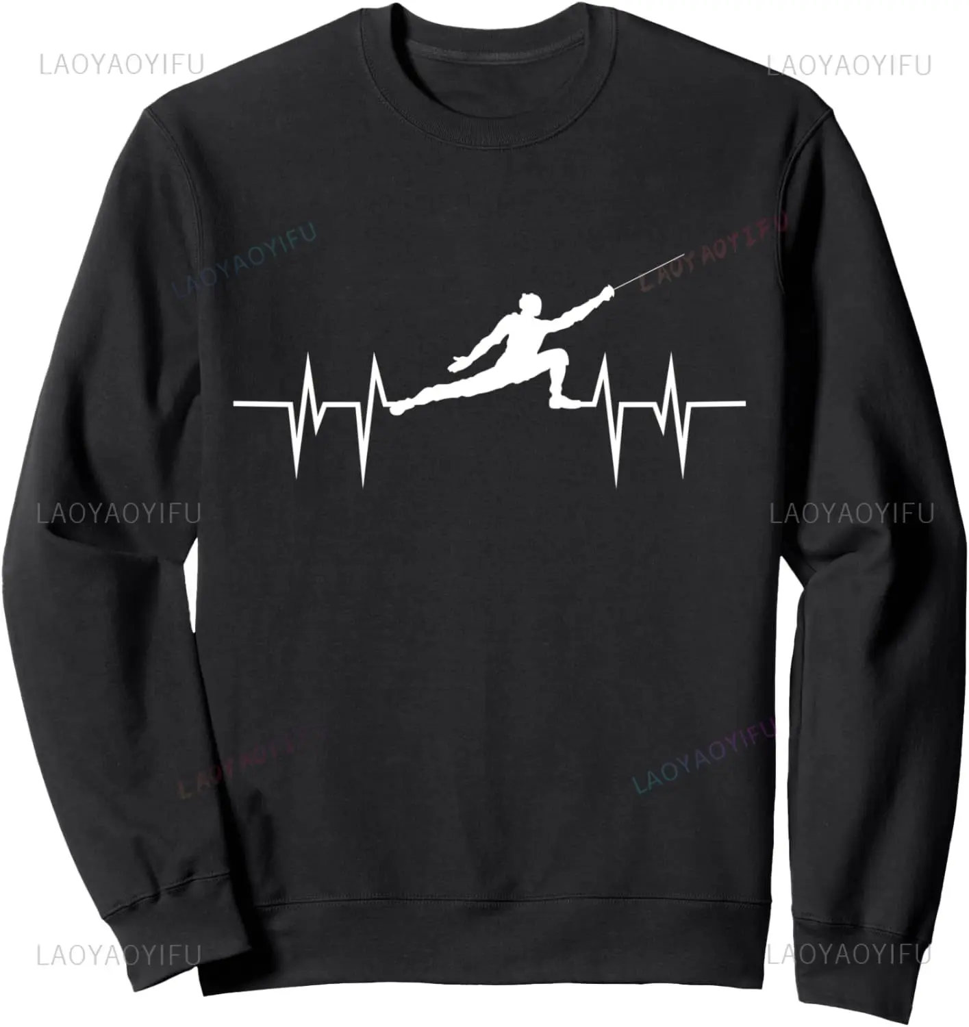 Camiseta Fencing Heartbeat, Camiseta Esportiva de Esgrima, Capacete, Presente, Moletom, Gola Redonda, Manga Longa, Moletom com Capuz, Casaco Masculino