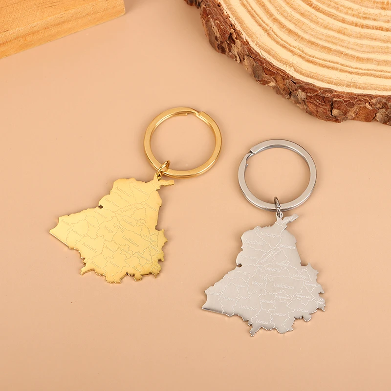 India Punjab State Map Pendant Keychain Titanium Steel Car Key Accessories Men Women Jewelry Gifts