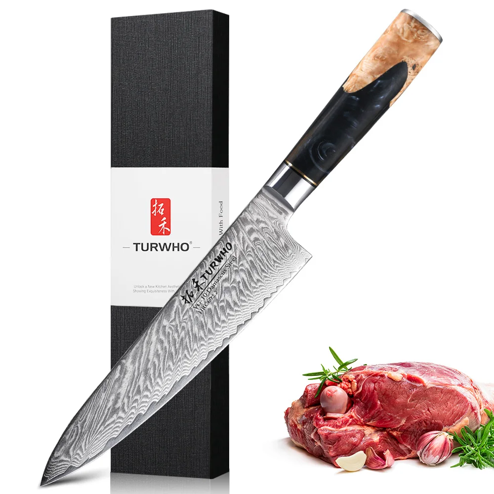 Turwho 8 Zoll Kochmesser Gyuto Messer japanischen Stil VG10 Kern Damaskus Küchenmesser Edelstahl Metzger Messer Harz Griff