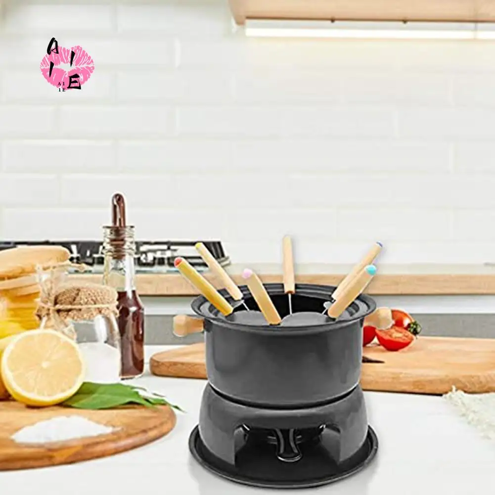 

A11E-Mini Stainless Steel Fondue Pot Set Cheese Chocolate Fondue 6 Dipping Forks And Removable Pot Melts Candy Sauce Dip