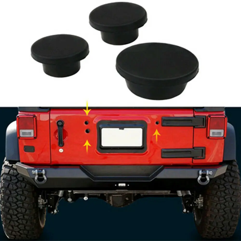 3pcs Tailgate Plug Set Spare Tire Carrier Delete Rubber Replacement Plugs  For Jeep Wrangler JK 2007-2017 Car Accessories