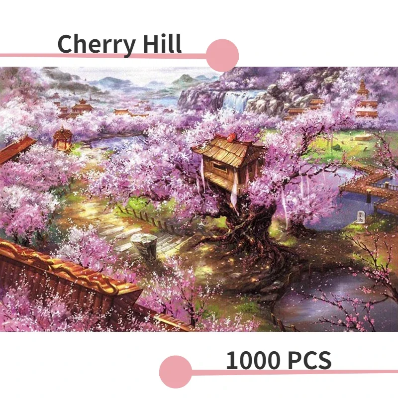 

75*50cm Paper Jigsaw Puzzle 1000PCS Cherry Hill Landscape Adults Stress Relief Children Educational Entertainment Toys Present