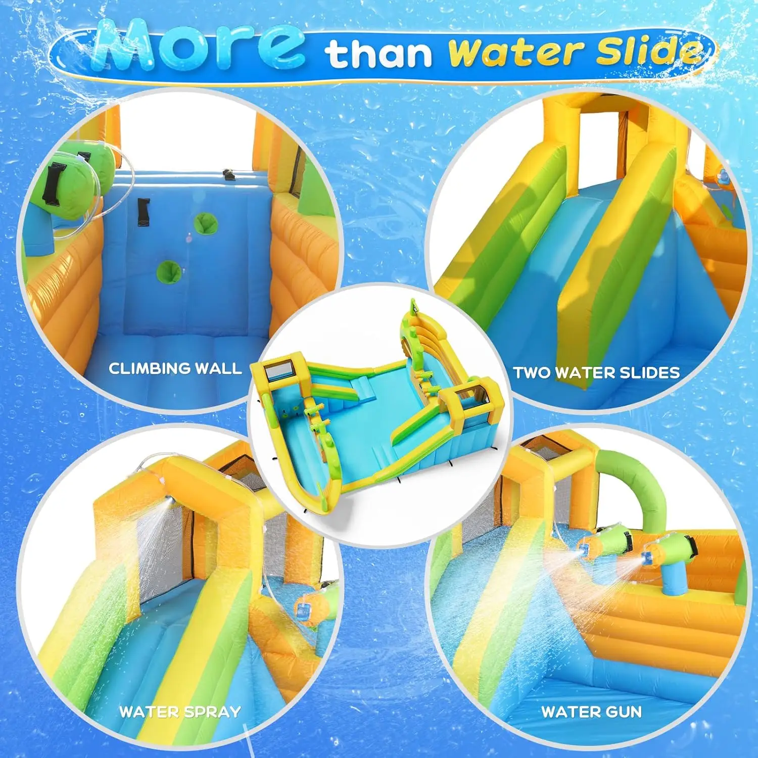 Aufblasbarer Wasserrutschenpark, riesiges Wasserrutschen-Hüpfhaus mit 2 Piratenbooten und 4 Wasserkanonen, Herausforderungskletterwand, 10-in-1-Wasser