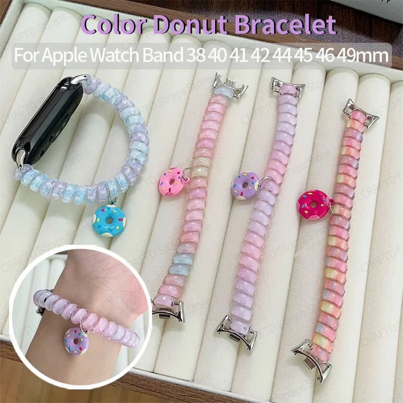 Macaron Color Beads Watch Band for IWatch Ultra2 49 44 45 46mm Donut Stretch Bracelet Strap for Apple Watch Series11 10 9 8 7 SE