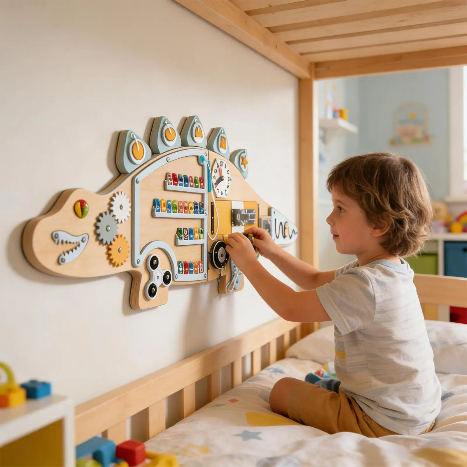 

Sensory Wall Panel For Kids Early Learning Toy With Dinosaur Shape Activity Wall Sensory Board For Children Boys Girls Family