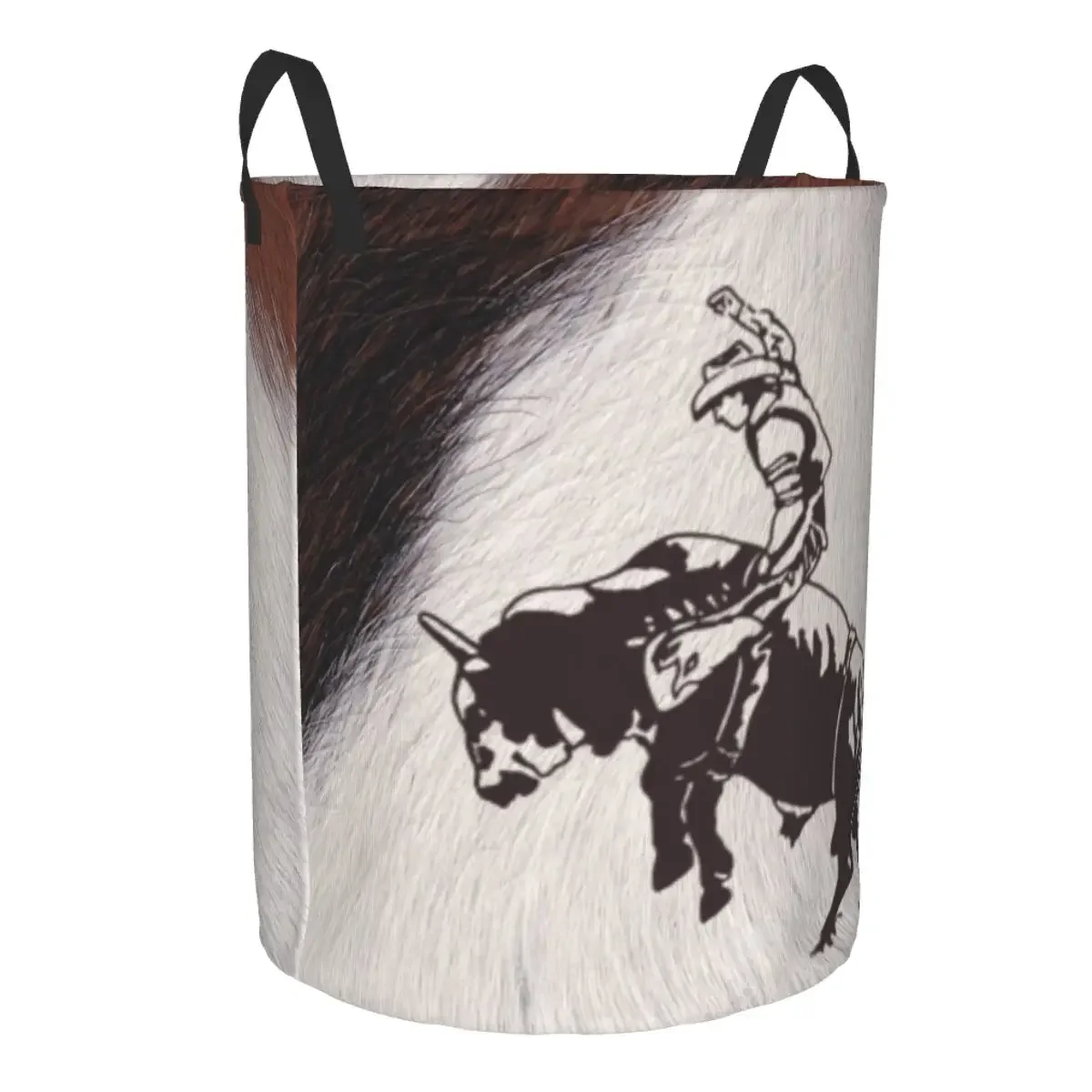 Custom Western Cowboy Rodeo Bull Riding Cowhide Laundry Basket Cow Texture Baby Hamper for Nursery Toys Organizer Storage Bins