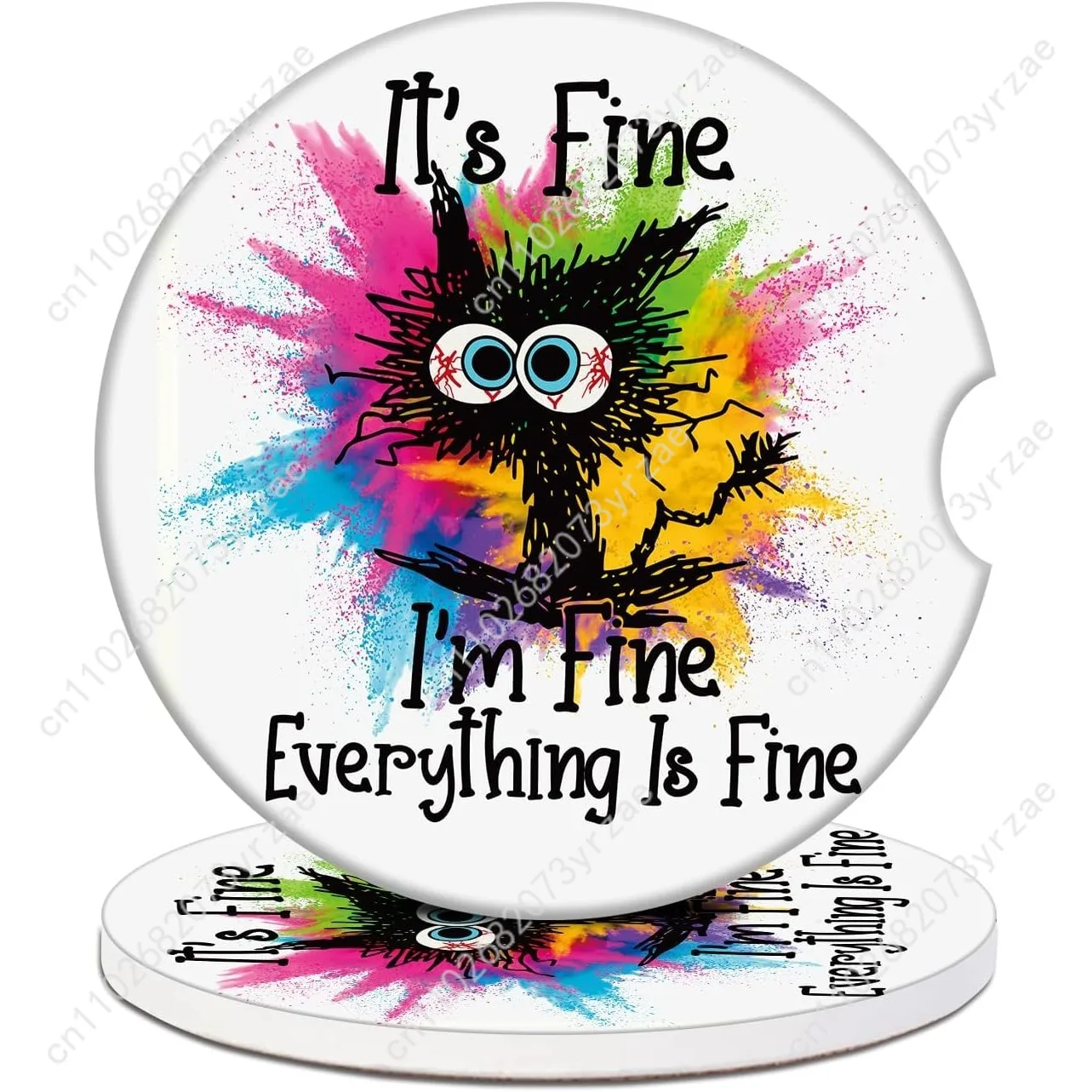 

I'm Fine Cat Car Coasters 2pcs Absorbent Anti Slip Car Coasters Scalding Waterproof Easy Clean Car Interior Accessories