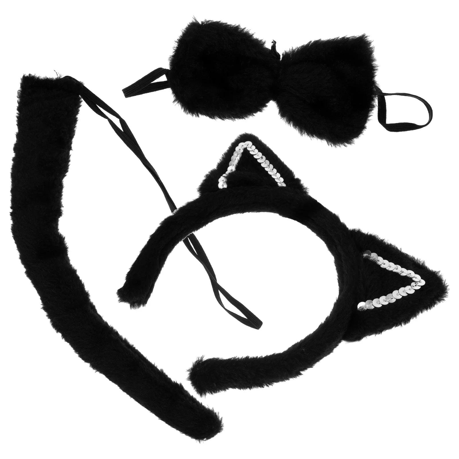 

1Set Cat Ears Headband Bows Tie Tail Comfortable Durable Cosplay Accessories Party Masquerade Halloween Cat Ears and Tail