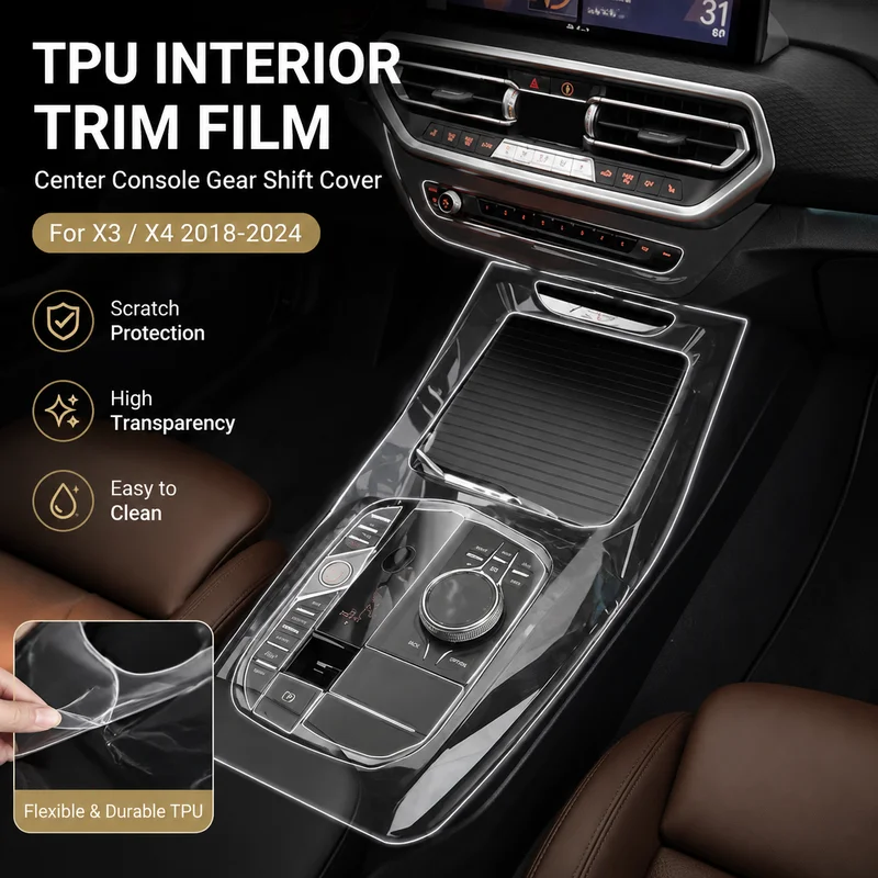 

TPU Interior Trim Film for BMW X3/X4 Center Console Gear Shift Cover - Clear High-Definition Protective Skin (2018-2024)