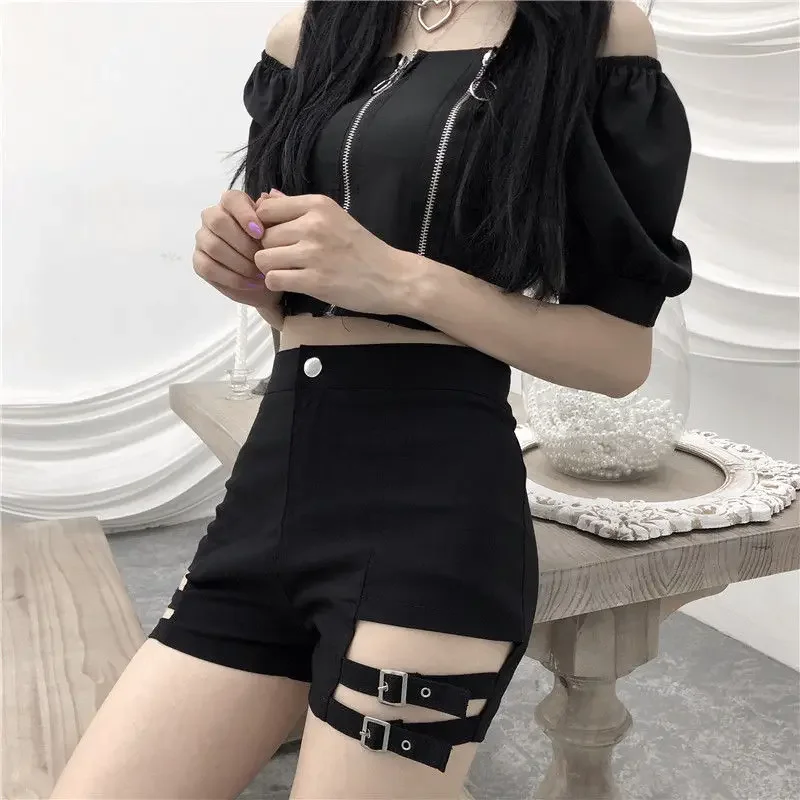 Coquette Donna Pantaloni corti a vita alta Nero Tendenza sexy 2025 Streetwear Prezzo basso Abiti anni 2000 Y2k Pantaloncini XL giovanili per le donne