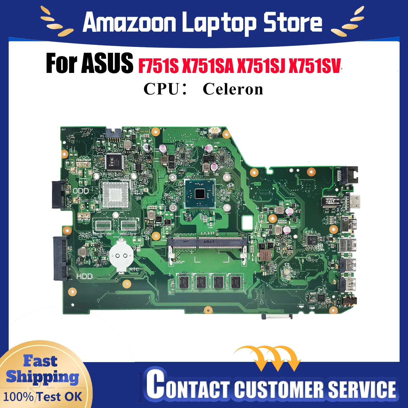 

X751SA Материнская плата для ноутбука ASUS VivoBook X751S F751S A751S X751SJ X751SA X751SV Материнская плата с процессором Celeron 100% tests OK stk