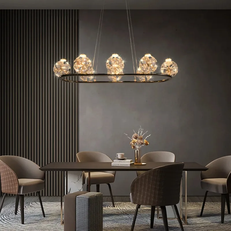 Modern Crystal Glass Ball Ceiling Chandelier Table Dining Living Room Kitchen Bedroom Island Villa Hall High-End Hanging Lamps