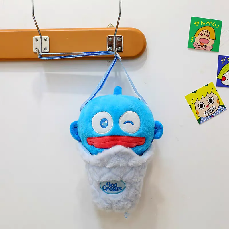 Ungefähr 25 cm Sanrio Hangyadon Blue Sweet Tube Bouquet Verstellbarer Riemen Weicher Plüschrucksack Shopping Geldbörse Paar Weihnachtsgeschenk