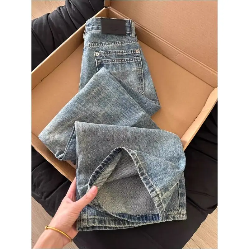 

Y2K потертые джинсовые брюки женские с высокой талией широкие джинсы свободный прямой крой американский ретро весна осень универсальный стиль