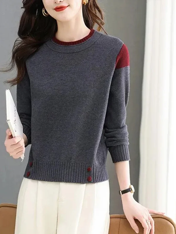 Damen Faionable Ort Round Ne Strickpullover Farbe Blo Base Layer Top Warme Winterkleidung Lässige bequeme Passform