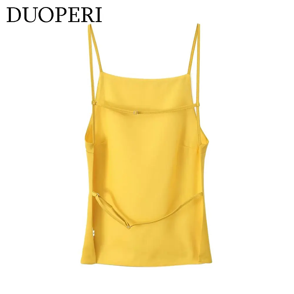 DUOPERI Women Fashion Backless Camisole Square Neck Thin Straps Female Chic Lady Casual Basic Tops Tank