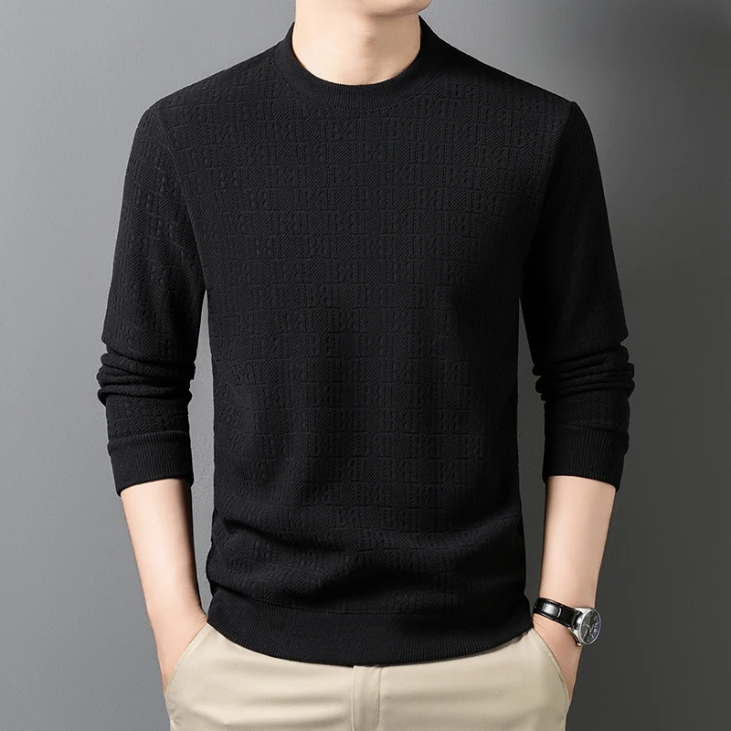 Winter Herren Casual Strickpullover Langarm mit Allover-Prägemuster Fleece-Innenfutter Rundhals Bürokleidung – Detail 21