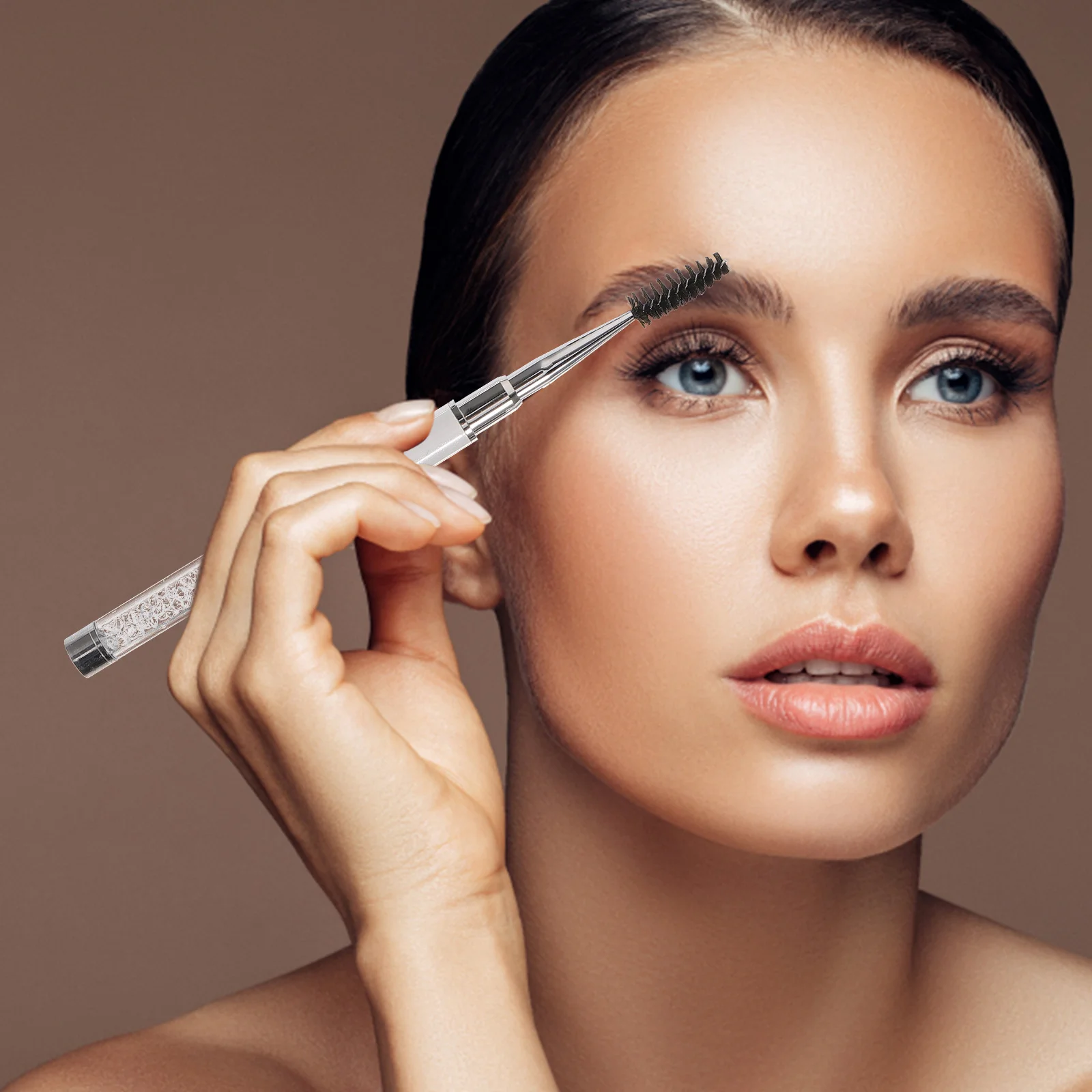2 uds cepillo de pestañas diamantes de imitación fibra espiral pestañas peines varitas herramientas para rímel negro blanco pinceles de maquillaje de viaje