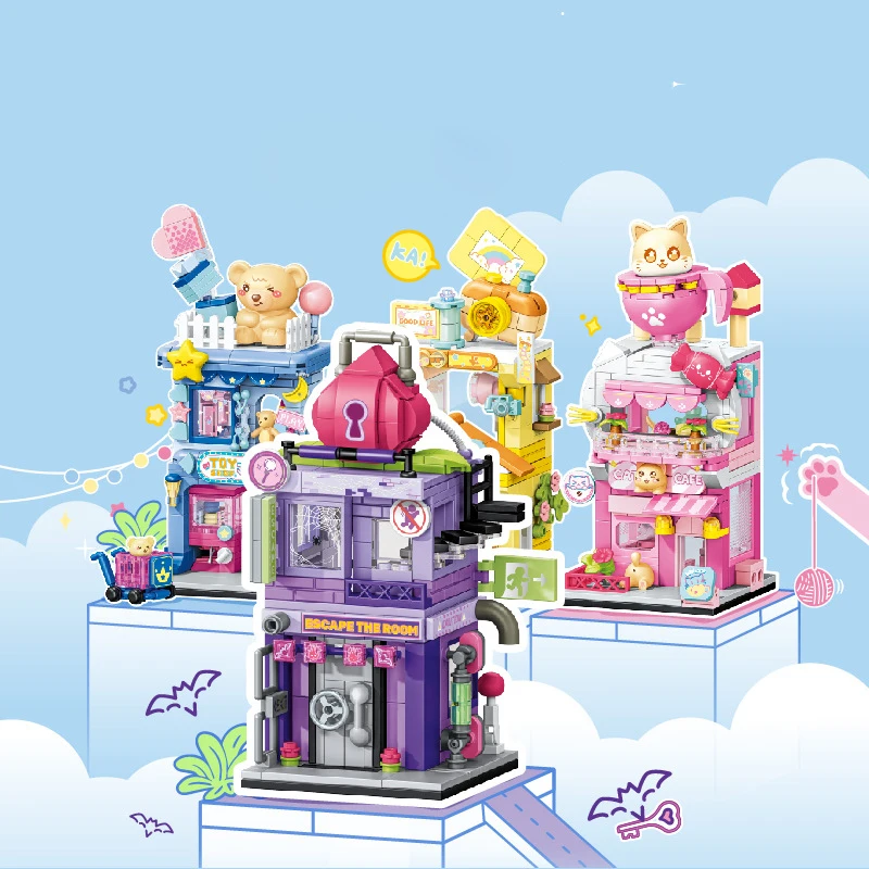 

Creative City Street View Building Block ToysShop Caffee Shop Photo Studio Escape Room Game House Construction Bricks Toys