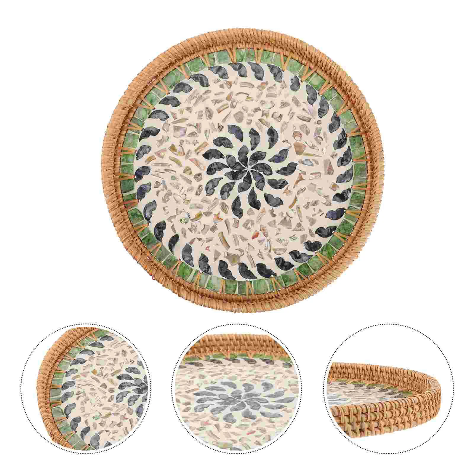 

Serving Tray Decorative Trays for Coffee Table Woven Vanity Nordic Round Baskets Shell