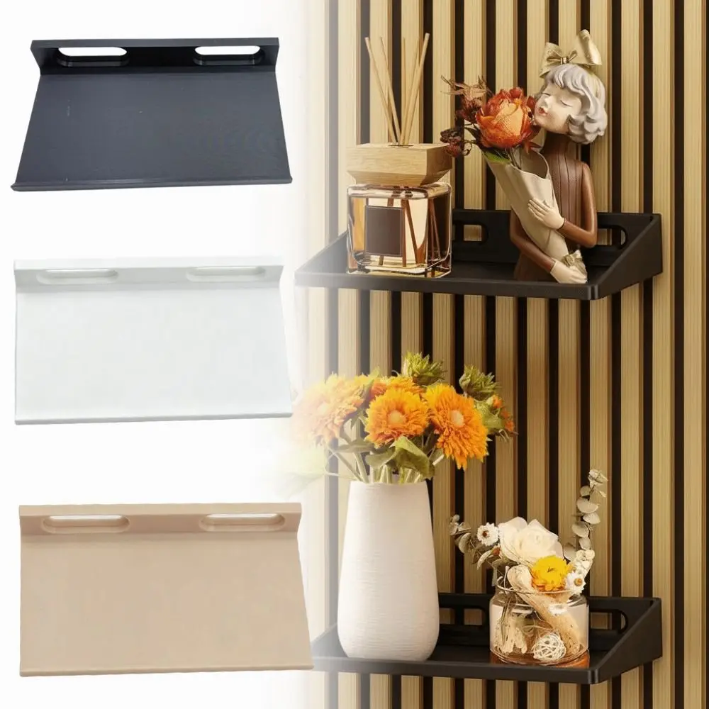 No Drill Acoustic Panel Shelf Damage-Free Repositionable Slat Wall Shelf Metal Screw Raised Lip No Drill Shelf Storage Rack