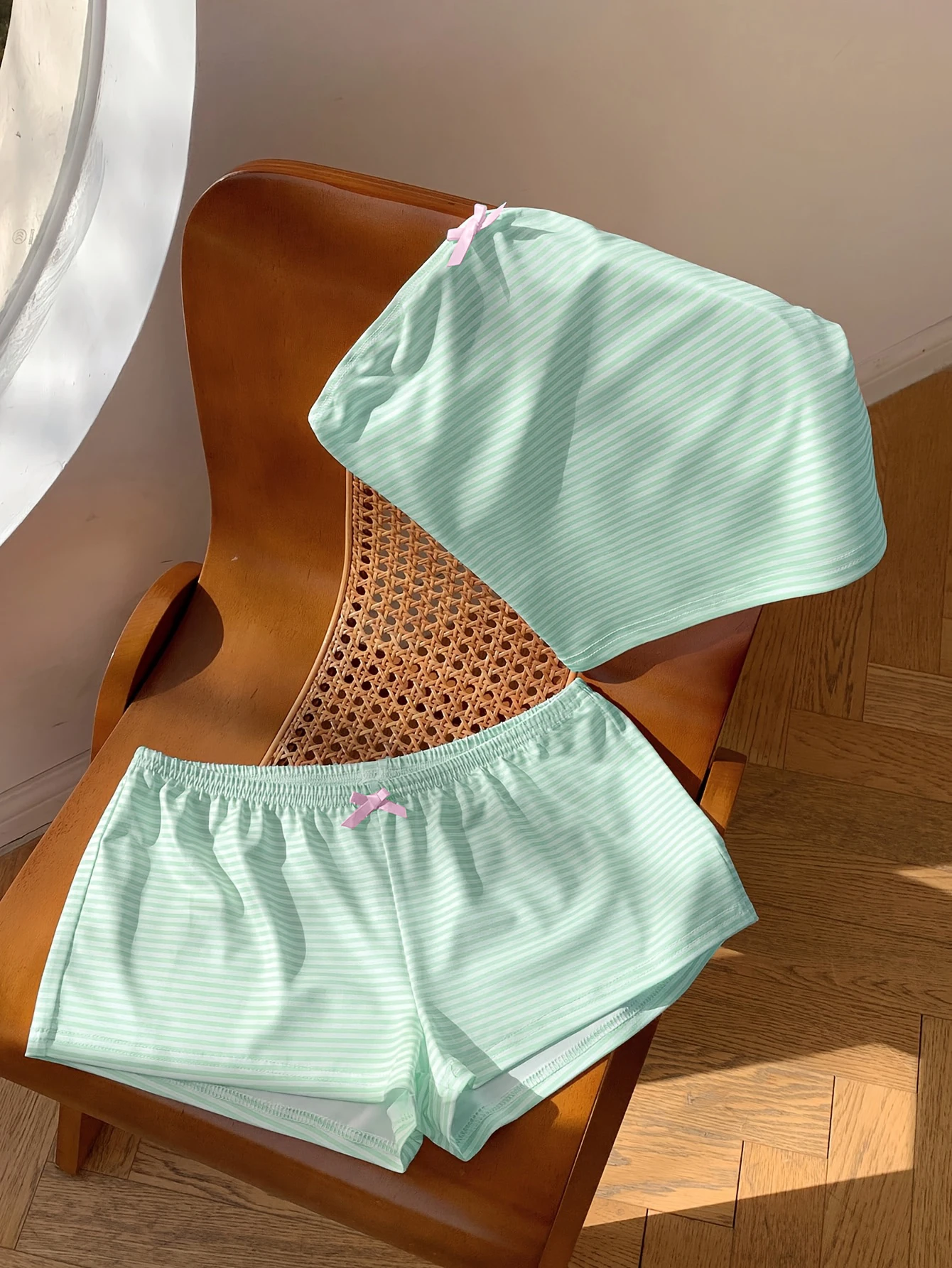 여름과 가을 신상 여성용 귀여운 캐주얼 스트라이프 도파민 여성용 파자마 바지 세트