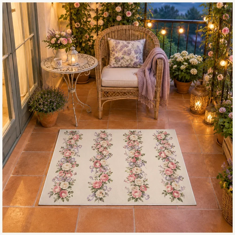 VIKAMA Climbing Roses Door Mat, Non Slip Easy Clean Flannel Rug, Pastoral Floor Mat for Snug, Landing, Pantry