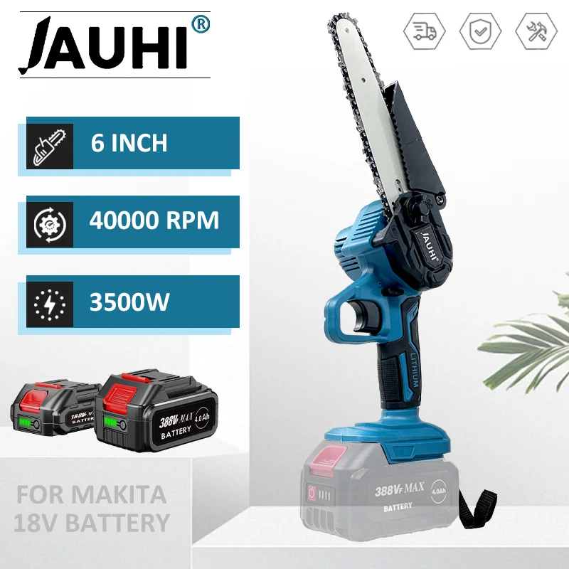 

JAUHI 3500W 6 Inch cordless Electric Chain Saw Handheld Pruning Chainsaws Garden Wood Cutting For Makita18V Battery Power Tools