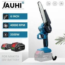 JAUHI 무선 전기 체인톱, 휴대용 전정 체인톱, 정원 목재 절단, Makita18V 배터리 전동 공구, 3500W, 6 인치