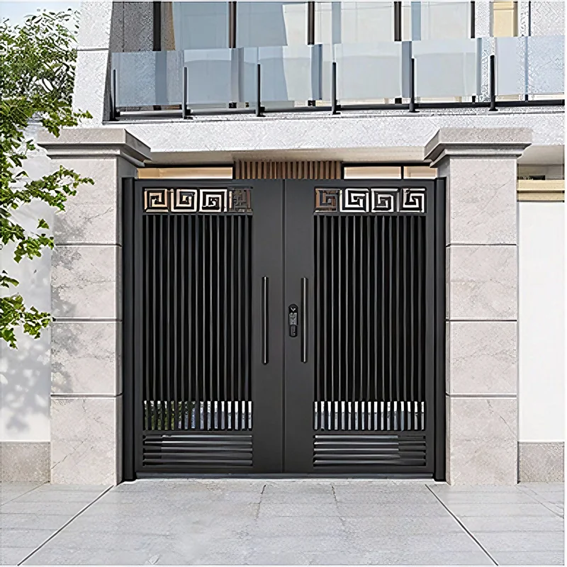 Outdoor Modern Entrance Security Main Gate Aluminum Automatic Swing Gate 3D Modeling Customizable Dimensions for House/Villa