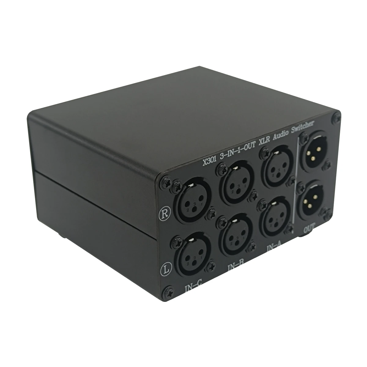 X301 XLR Stereo Audio Switch box, 3-Way Balanced Audio Converter, Passive Signal Source Audio Input Selector Switcher 3 in 1 Out