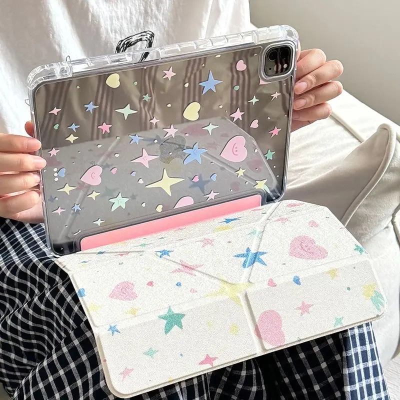 Creative Kroean Heart Star iPad Case For iPad Pro 12.9in Air7 10th 11th iPad Pro 11 13in 2025 M4/5 Anti-fall Protected Cover