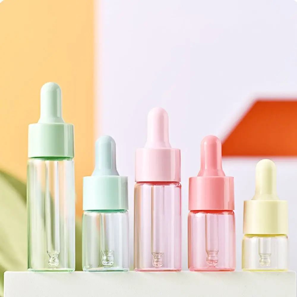 7 Pcs Refillable Mini Dropper Bottle Set Macaron Color Reusable Perfume Container Rubber Bulb Sealing Little Glass Dropper