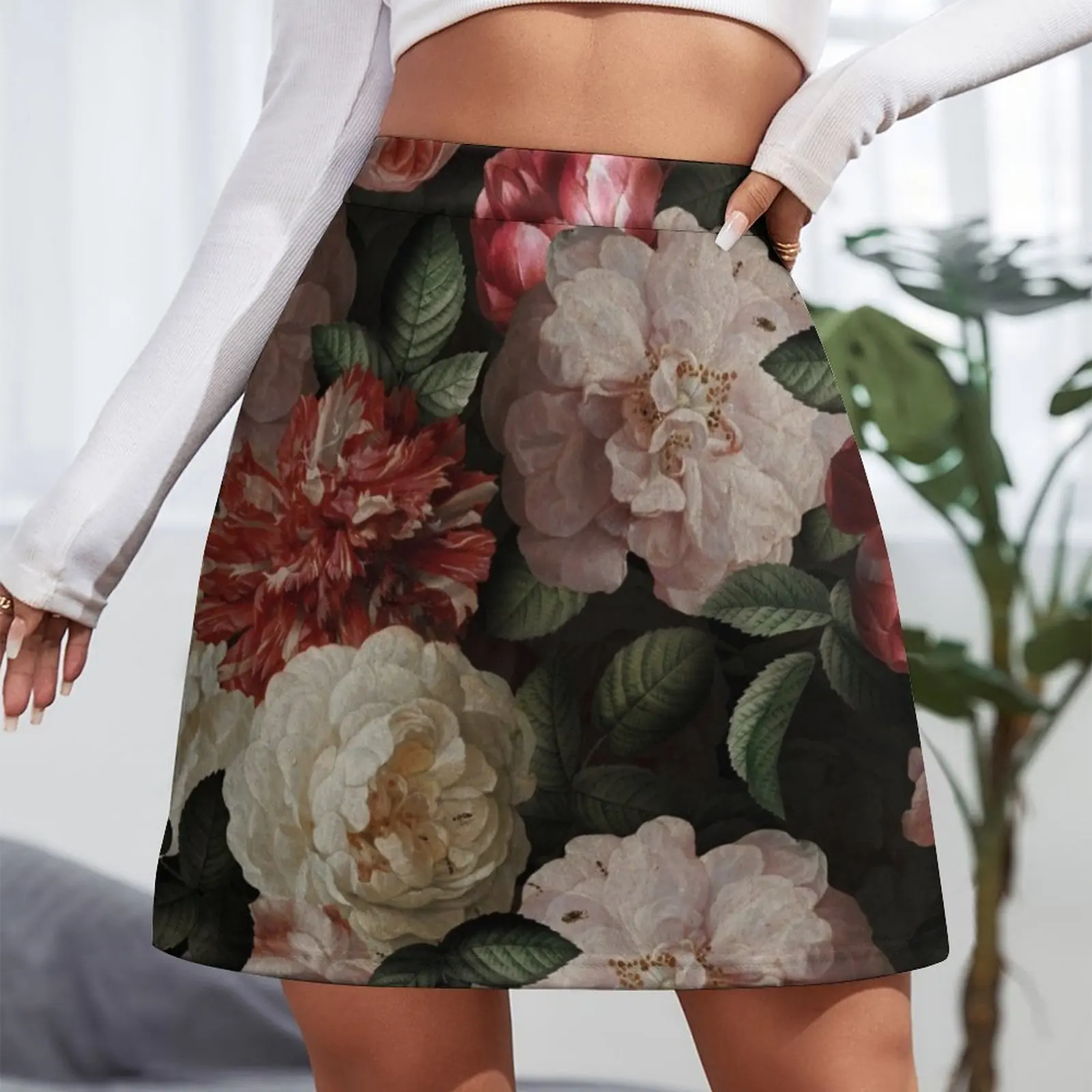 Antique Jan Davidsz. de Heem Lush Roses Flowers On Black Pattern Mini Skirt korean style clothing skirts for women