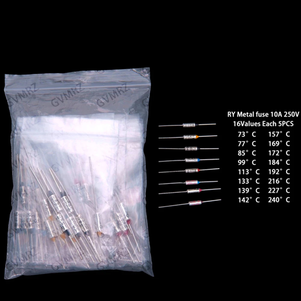 16Values ​​80PCS RY-185 RY-192 TF Thermal Protection 10A 250V RY-185/192 Common Fuse Tubes  RY-185 RY-192