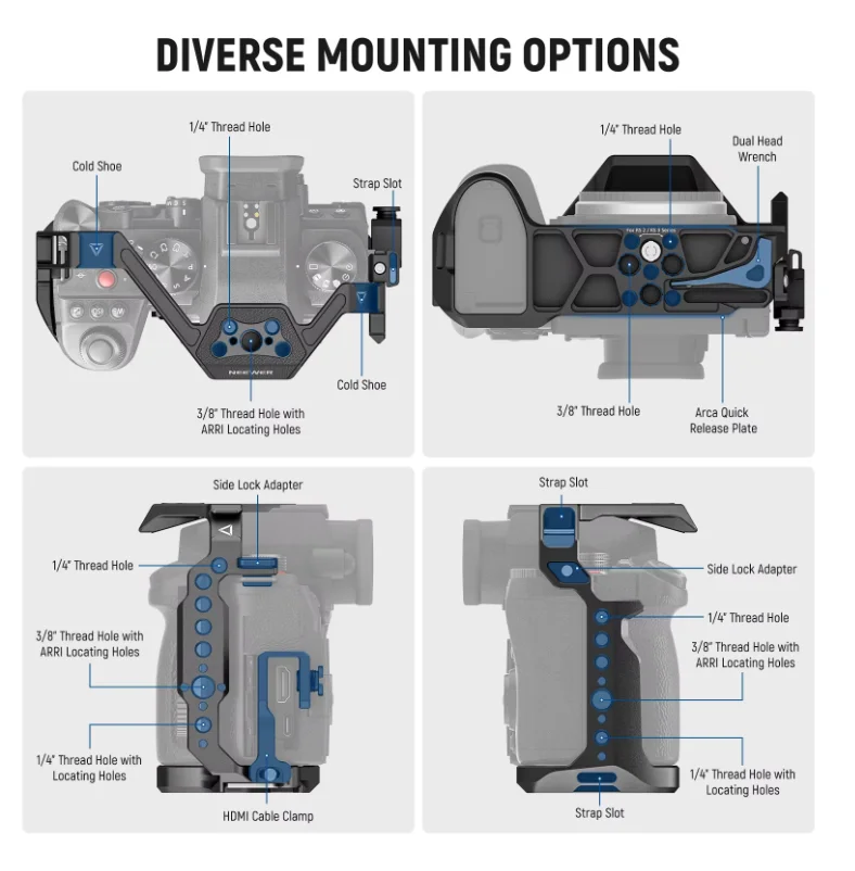NEEWER Camera Cage For Panasonic LUMIX S5 II/S5 IIX G9 II Video Rig With HDMI Cable Clamp NATO Rail, Arca QR Base