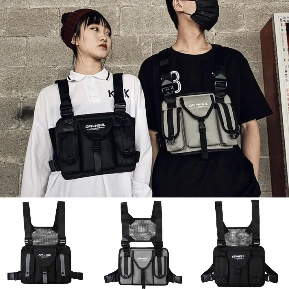 

Oxford Cloth Double Shoulder Chest Bag Waistcoat Fashion Message Crossbody Pouch Workwear Style Cool Man's Vest Bag Unisex