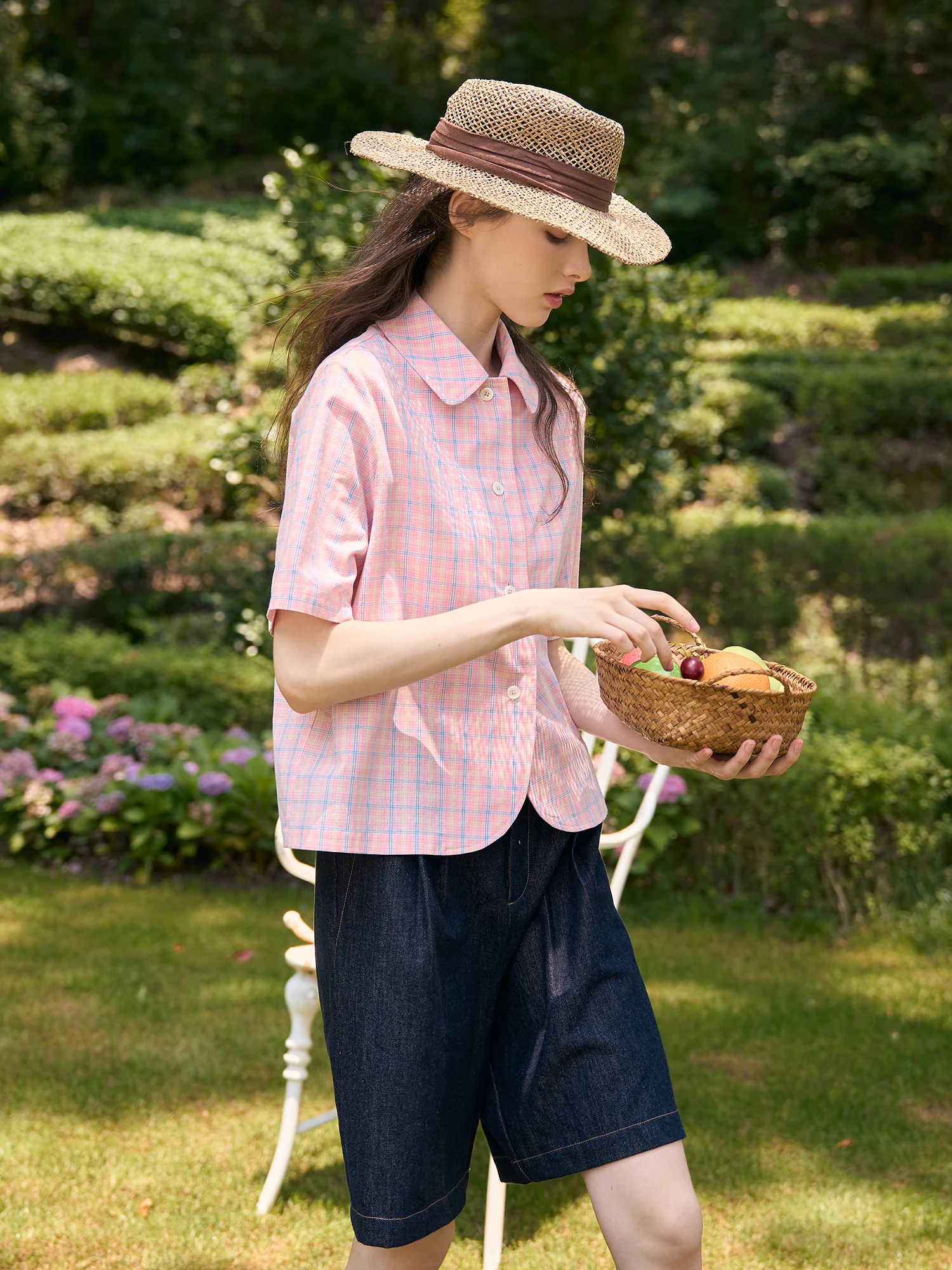 

Дышащая хлопковая рубашка Bruland с воротником-стойкой и коротким рукавом, женская модная универсальная удобная блузка из чистого хлопка