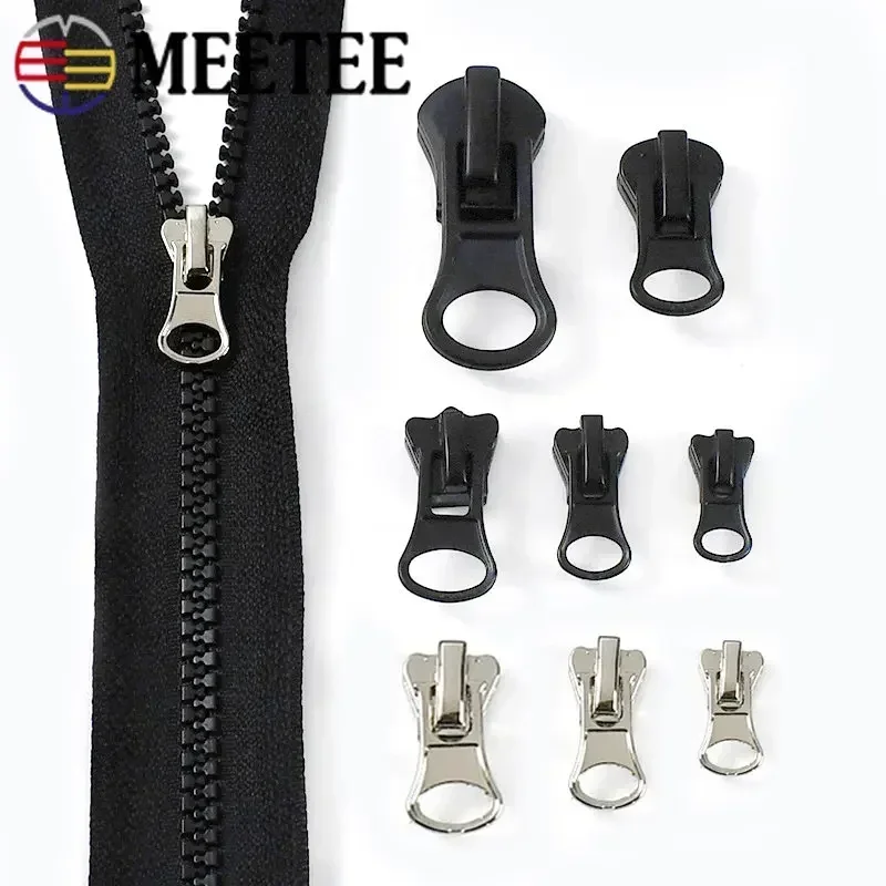 10Pcs 3# 5# 8# 10# 15# Zipper Sliders for Resin Zips Black Silver Zippers Slider Pull Luggage Tape Zip Puller Lock Head Kitting